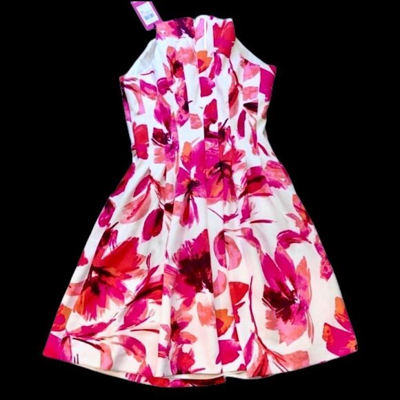 VINCE CAMUTO White Floral Fully Lined Pintuck Dress With Full Skirt Sz 6 - Picture 2 of 12